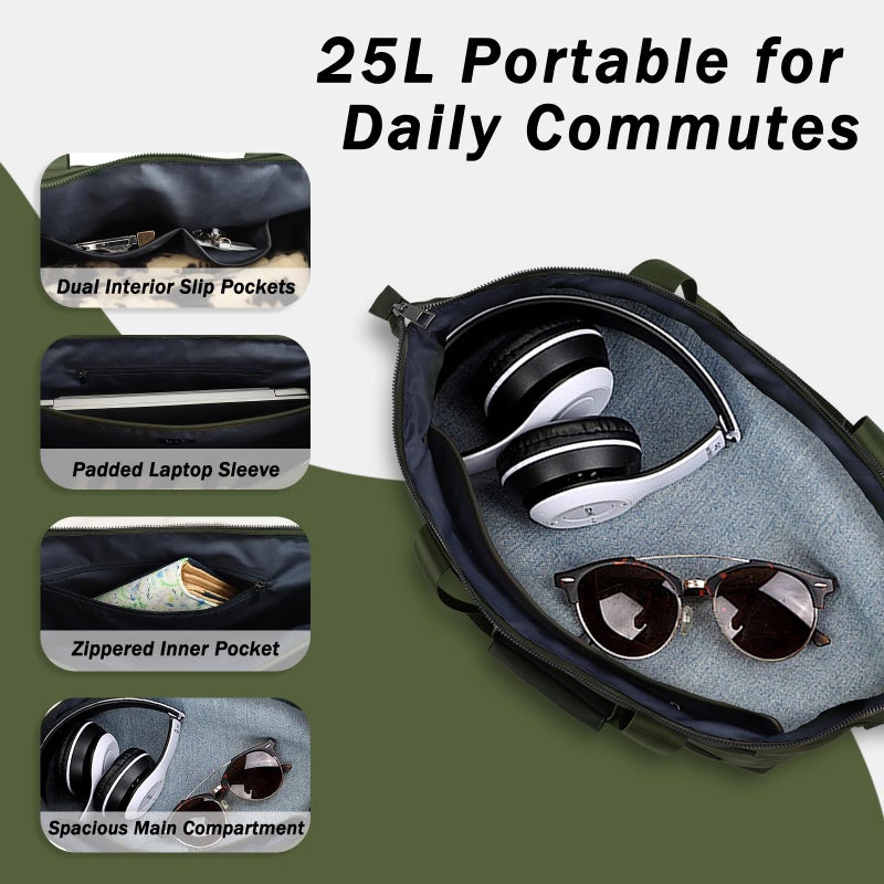 U+U Duffle Bag for Gym and Travel, Carry On Personal Item with Padded Laptop Sleeve, Water Resistant Weekender Overnight Bag (Hunter Green) - Image 4