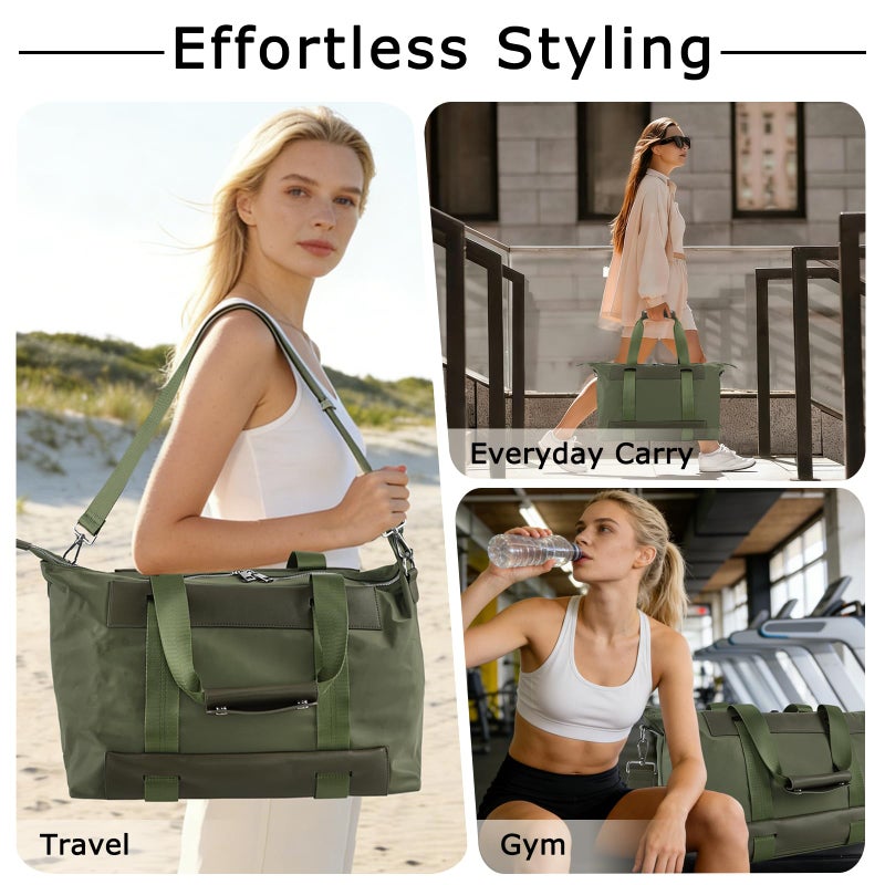 U+U Duffle Bag for Gym and Travel, Carry On Personal Item with Padded Laptop Sleeve, Water Resistant Weekender Overnight Bag (Hunter Green) - Image 2