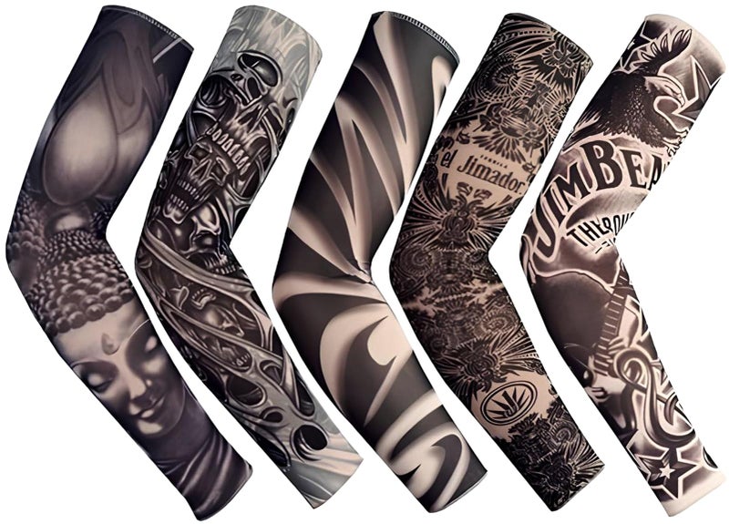 iToolai Tattoo Sleeves for Men, Fake Temporary Tattoo Arm Sleeve Set, Black, 5Pcs - Image 1