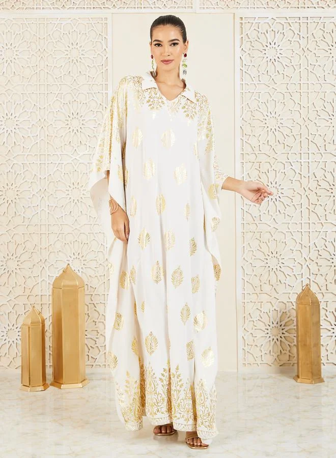 ستايلي Foil Print Collared Jalabiya