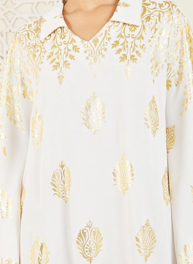 ستايلي Foil Print Collared Jalabiya