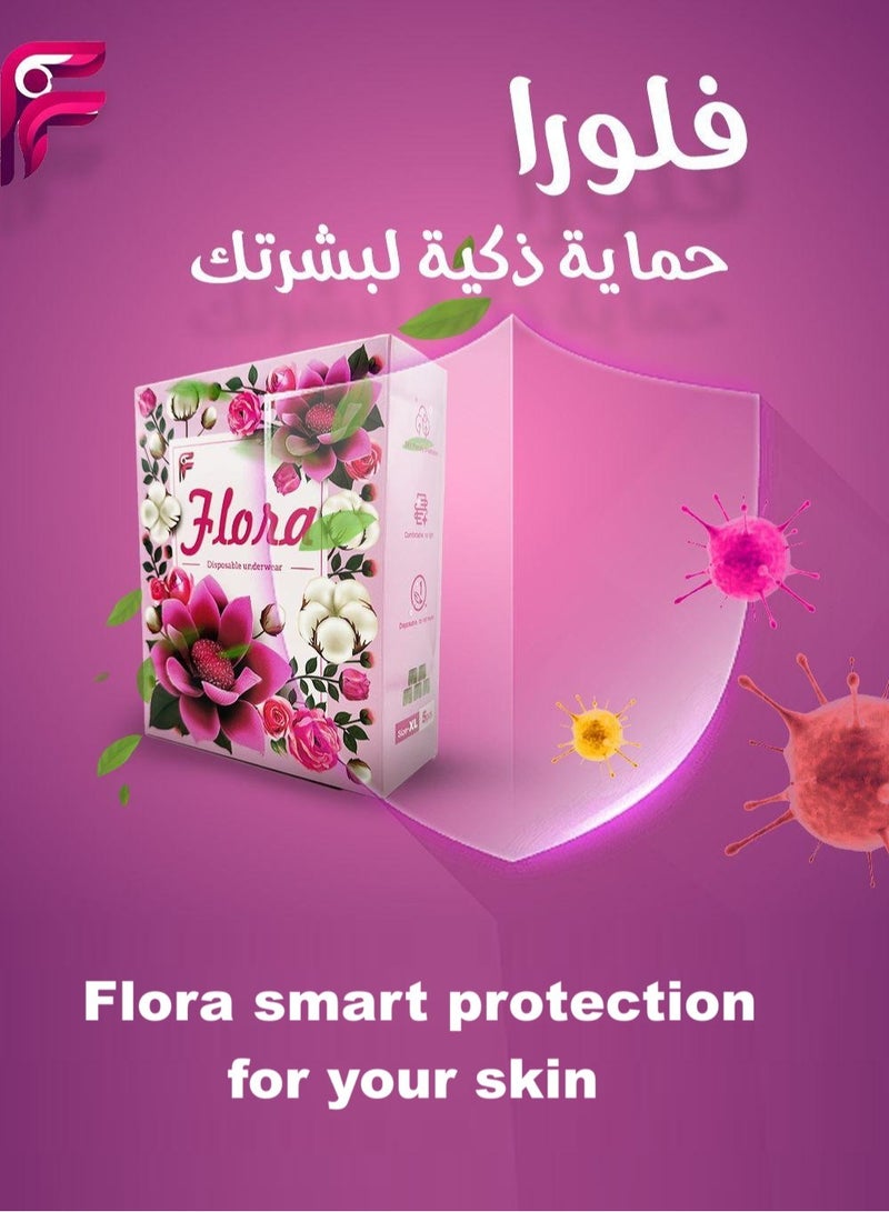 Flora Women's Panties Pure Cotton 100% For Menstruation Postpartum And Sports One-Time Use 5 Pcs - Size ( XXL) - Image 5