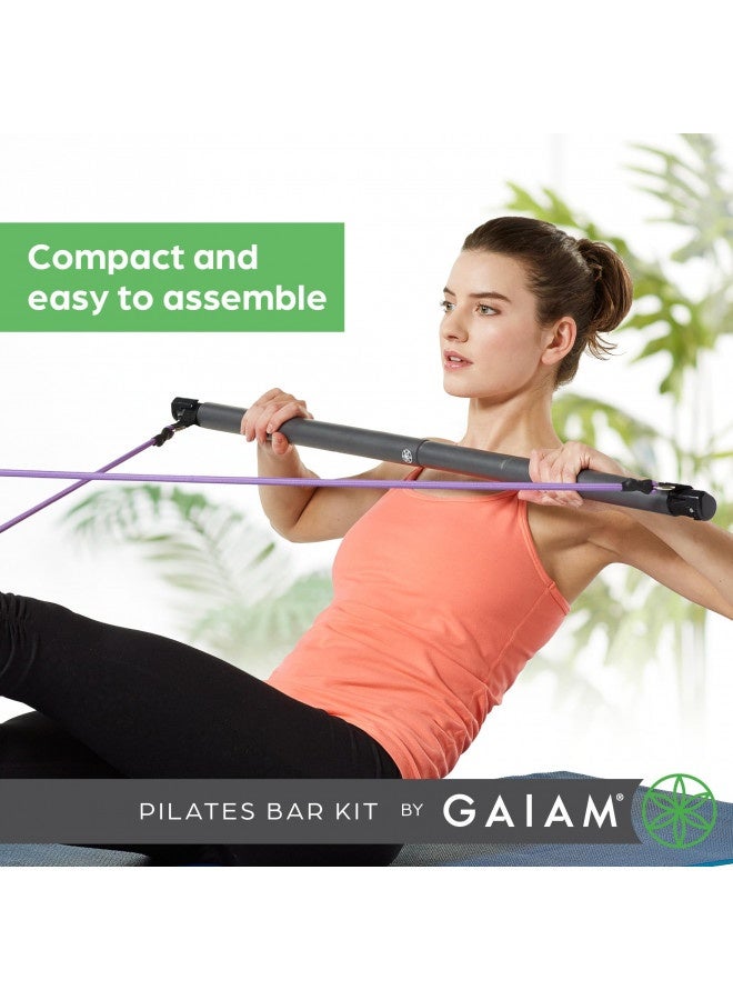 Generic Gaiam Restore Pilates Bar Reformer Kit - Home Fitness Equipment For Total Body Workout - Includes Bar, Two 30-Inch Resistance Band Cords With Attached Foot Strap Loops - Exercise Guide Included  - Image 1
