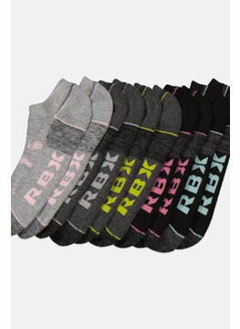 RBX Women 10 Pair Brand Logo Ankle Socks, Grey  - Image 2
