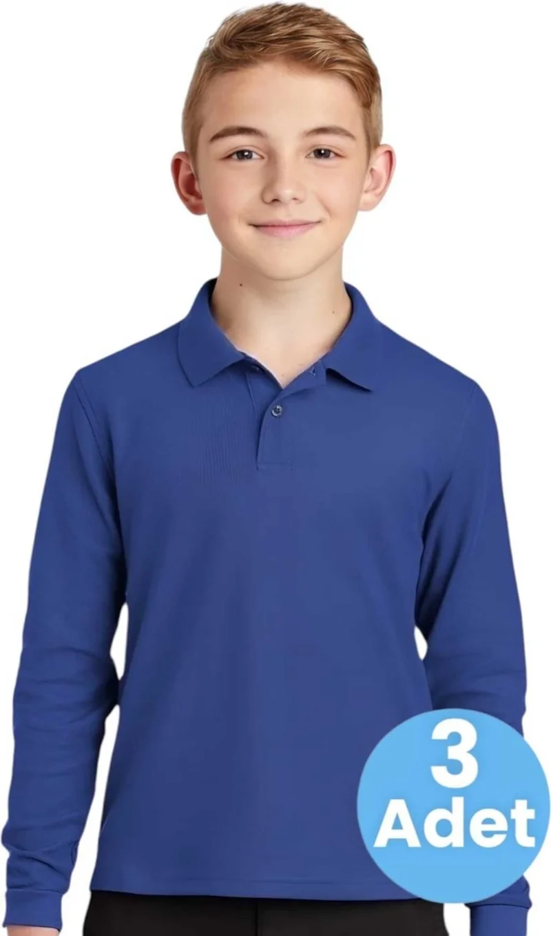 Tezzgelsin 3-Piece Boy Long Sleeve Cotton Polo Neck T-Shirt Daily and School Uniform School T-Shirt