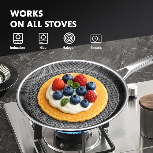 SNOWCLAD Crepe Pan,12 in Nonstick Crepe Pan, Stainless Steel Flat Skillet,Non Stick Dosa Tawa Comales Para Tortillas Pancake Pan,Dishwasher and Oven Safe Cookware,Induction Compatible, PFOA Free - Image 5