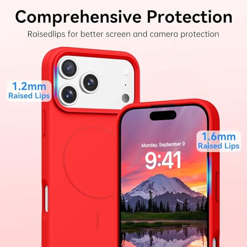 mobistyle Magnetic Silicone Back Cover for iPhone 17 Pro Max 6.9-Inch, Compatible with Mag-Safe, Silky Soft Touch, Shock Absorbing Phone Cover Case with Camera Lens Protection (Red) - Image 3
