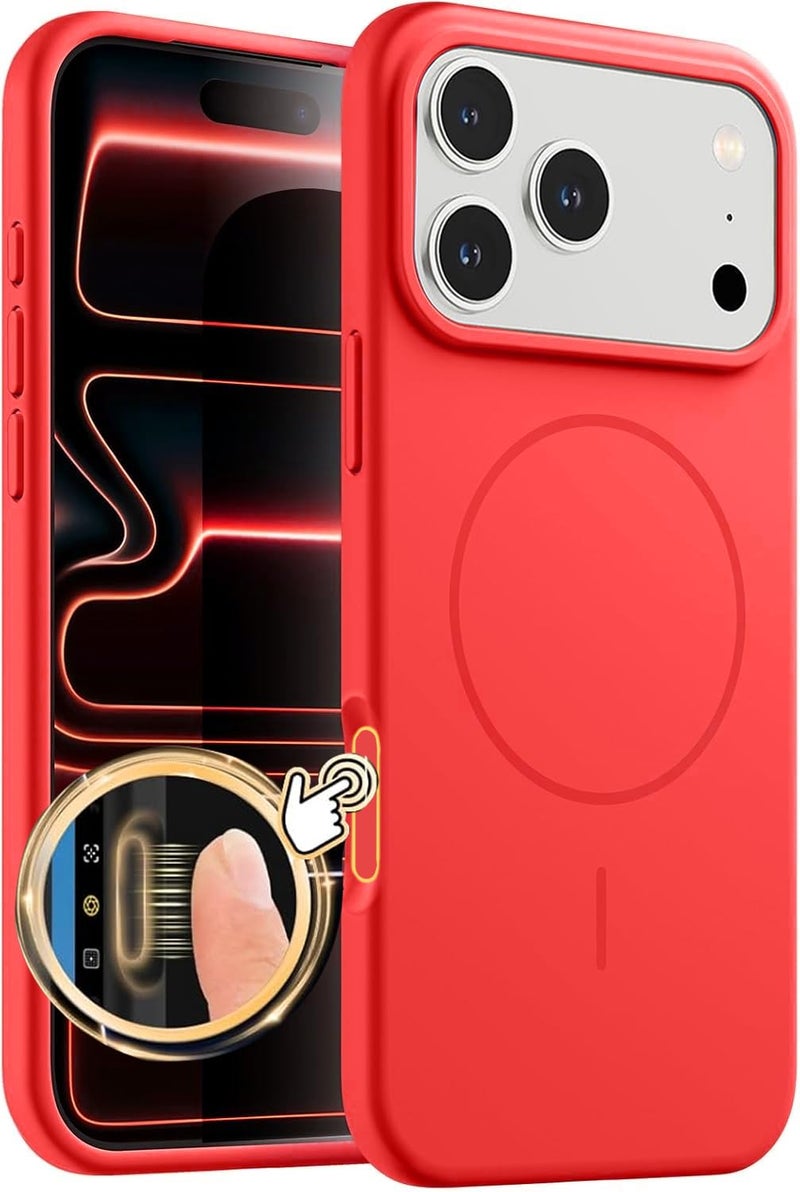 mobistyle Magnetic Silicone Back Cover for iPhone 17 Pro Max 6.9-Inch, Compatible with Mag-Safe, Silky Soft Touch, Shock Absorbing Phone Cover Case with Camera Lens Protection (Red) - Image 1