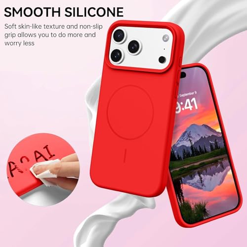 mobistyle Magnetic Silicone Back Cover for iPhone 17 Pro Max 6.9-Inch, Compatible with Mag-Safe, Silky Soft Touch, Shock Absorbing Phone Cover Case with Camera Lens Protection (Red) - Image 2