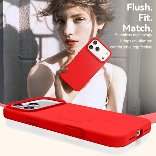 mobistyle Magnetic Silicone Back Cover for iPhone 17 Pro Max 6.9-Inch, Compatible with Mag-Safe, Silky Soft Touch, Shock Absorbing Phone Cover Case with Camera Lens Protection (Red) - Image 4