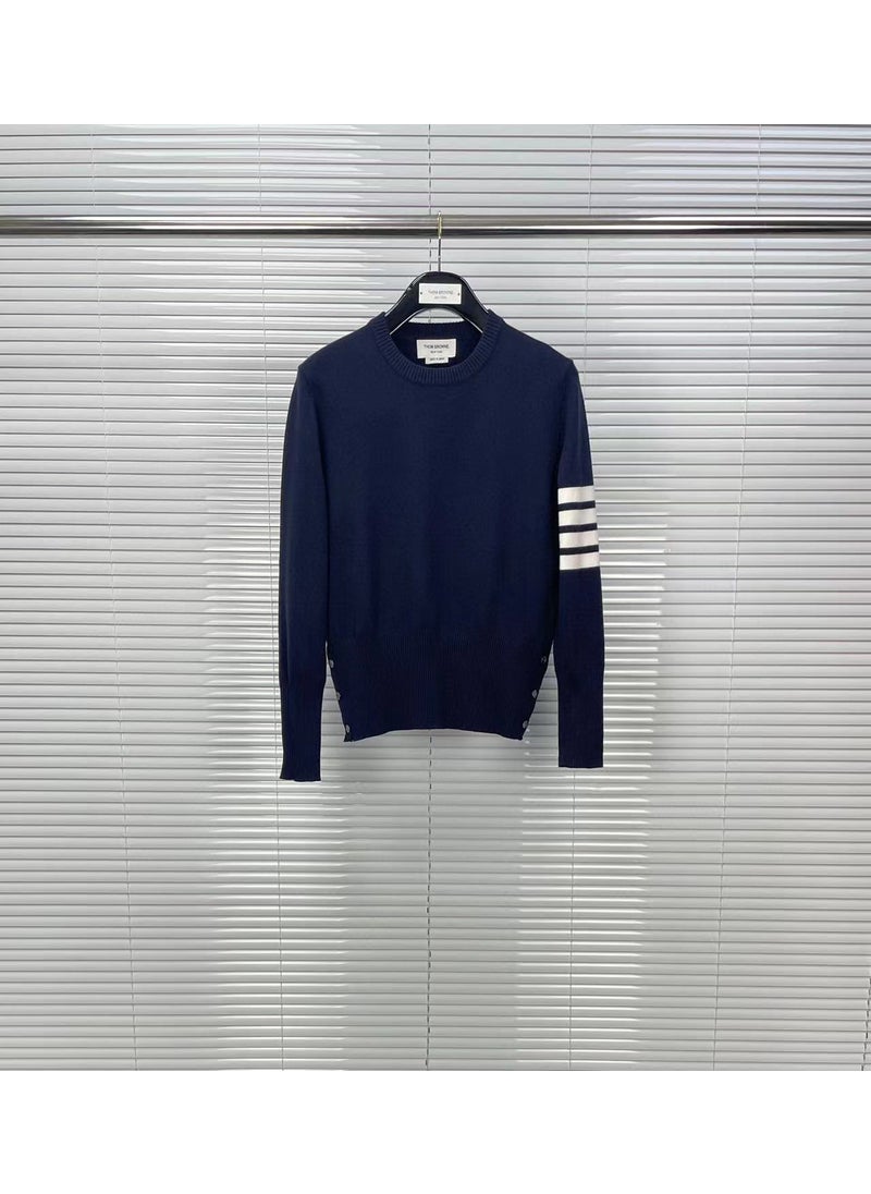 Generic - TB Tom Autumn/Winter New Round Neck Classic Four-Button Wool Sweater Men Womens Casual Comfort Sweater From Factory Direct Navy blue - Image 1