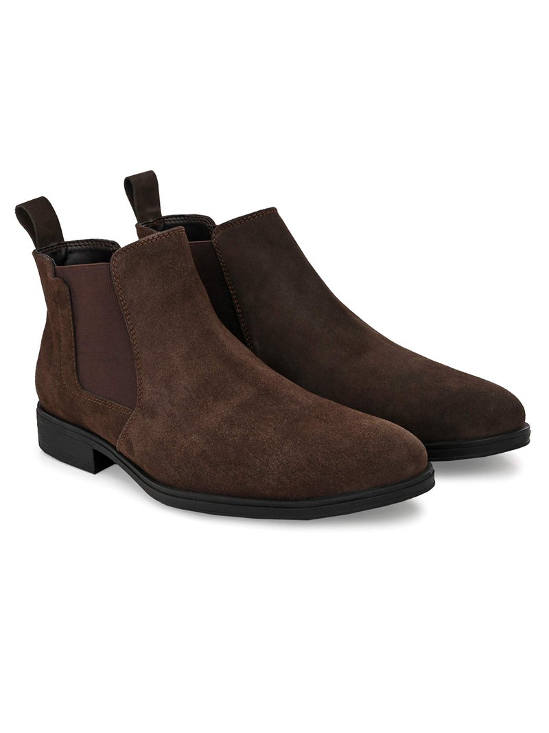 San Frissco Men's Brown Boots Italian Leather/Round Toe High Top Chelsea Boot TPR Sole/Suede Leather Casual and Semi Formal Wear/Stylish & Trending with Cushioned Footbed - 10 (Brown) - Image 4