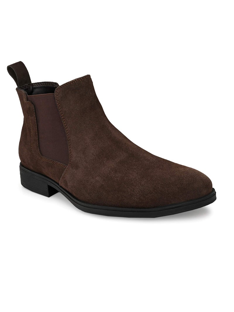 San Frissco Men's Brown Boots Italian Leather/Round Toe High Top Chelsea Boot TPR Sole/Suede Leather Casual and Semi Formal Wear/Stylish & Trending with Cushioned Footbed - 10 (Brown) - Image 3