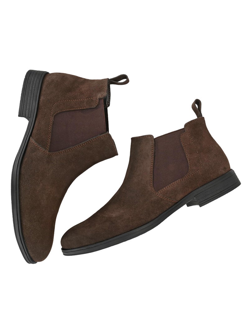 San Frissco Men's Brown Boots Italian Leather/Round Toe High Top Chelsea Boot TPR Sole/Suede Leather Casual and Semi Formal Wear/Stylish & Trending with Cushioned Footbed - 10 (Brown) - Image 1