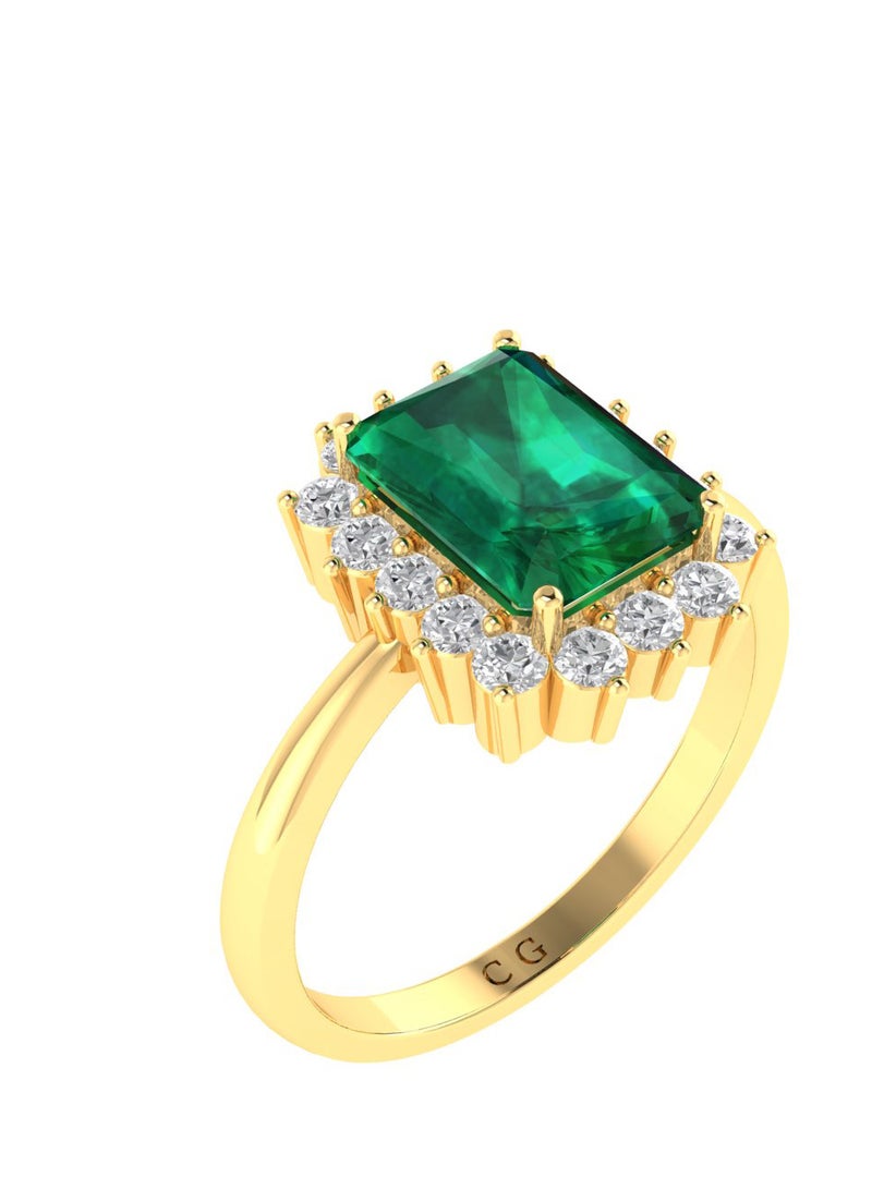 Capri Gold Diana Emerald-Cut Emerald and Sparkling Diamond Ring in 18K Yellow Gold  - Image 2