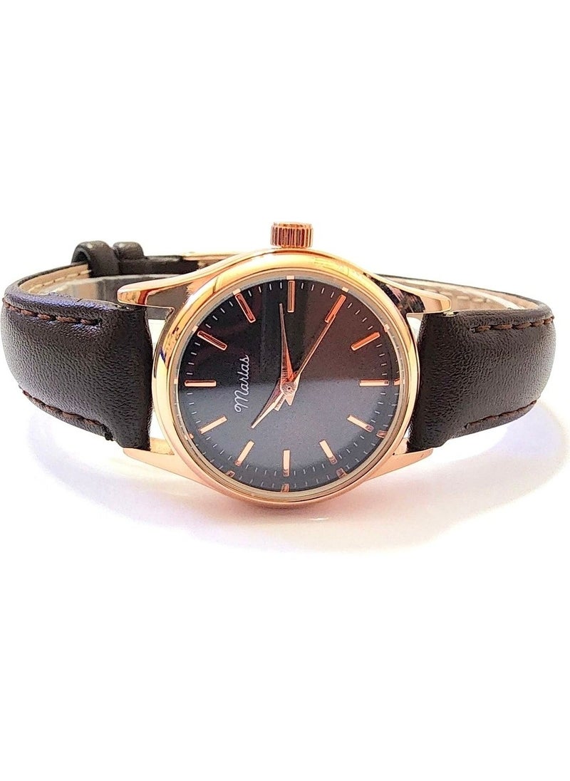 Tekno Trust Retro Women's Wristwatch, Vintage Minimal, Rose Gold Color, Striped Dial, Dark Brown Strap  - Image 5