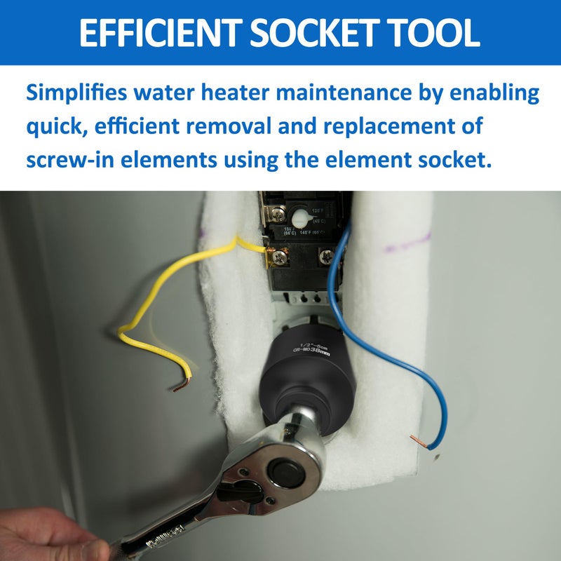 Timsec 1-1/2" Socket, Water Heater Element Wrench with 1/2" Drive, Ideal for Removing & Replacing All Residential Screw-in Water Heater Elements, Fits for Camco, GE and More, 6-Point Anti-Rounding Design - Image 5