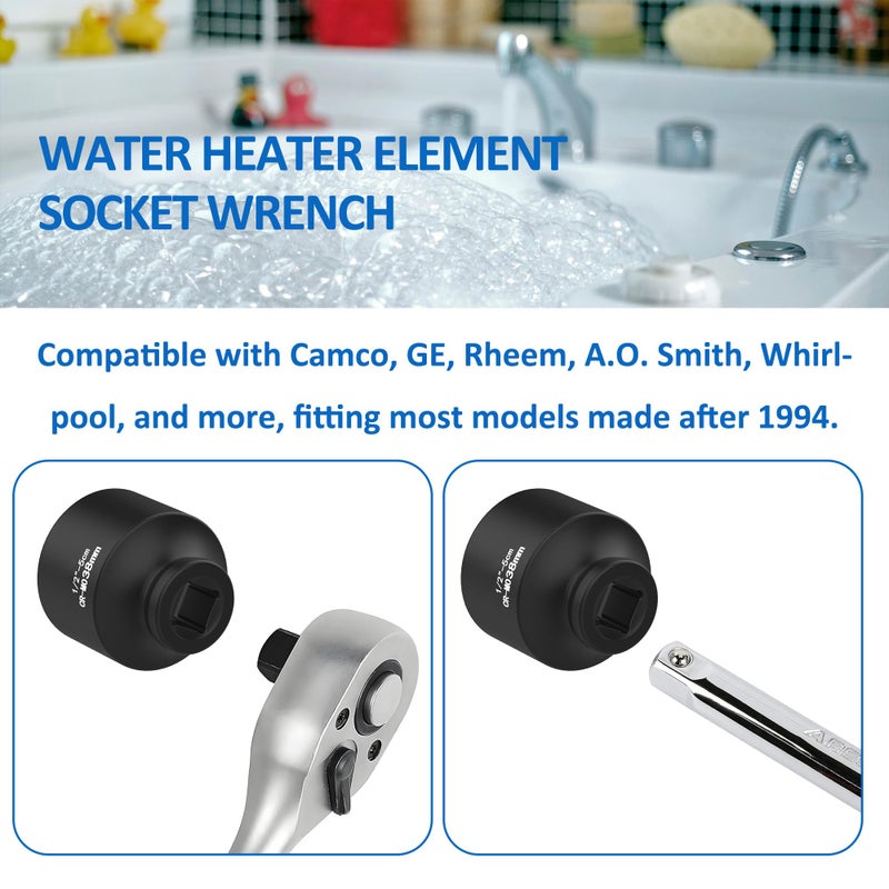Timsec 1-1/2" Socket, Water Heater Element Wrench with 1/2" Drive, Ideal for Removing & Replacing All Residential Screw-in Water Heater Elements, Fits for Camco, GE and More, 6-Point Anti-Rounding Design - Image 4