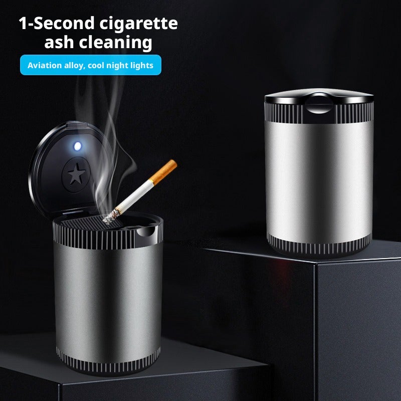 Car Ashtray with LED Light and Lid, Alloy Metal - Image 2