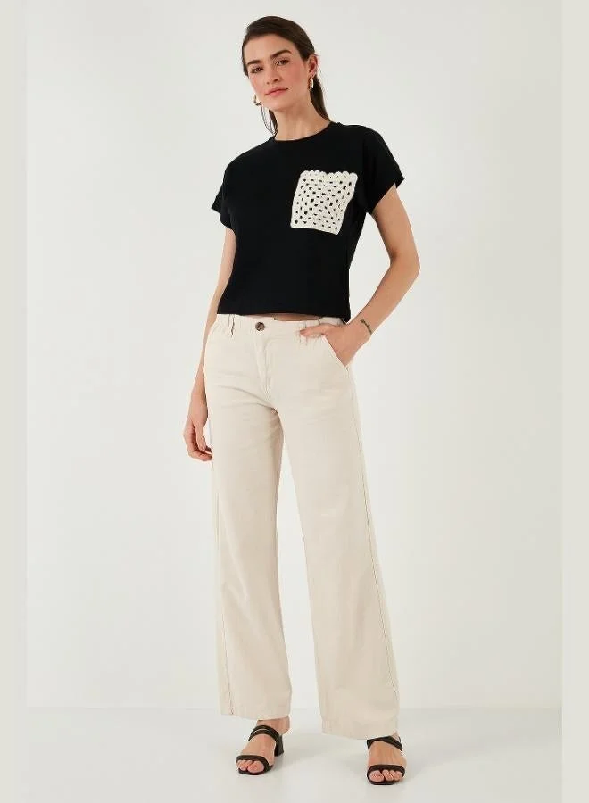 Lela Lela Cotton Single Pocket Regular Fit Crew Neck T-Shirt Women's T-SHIRT 5865818