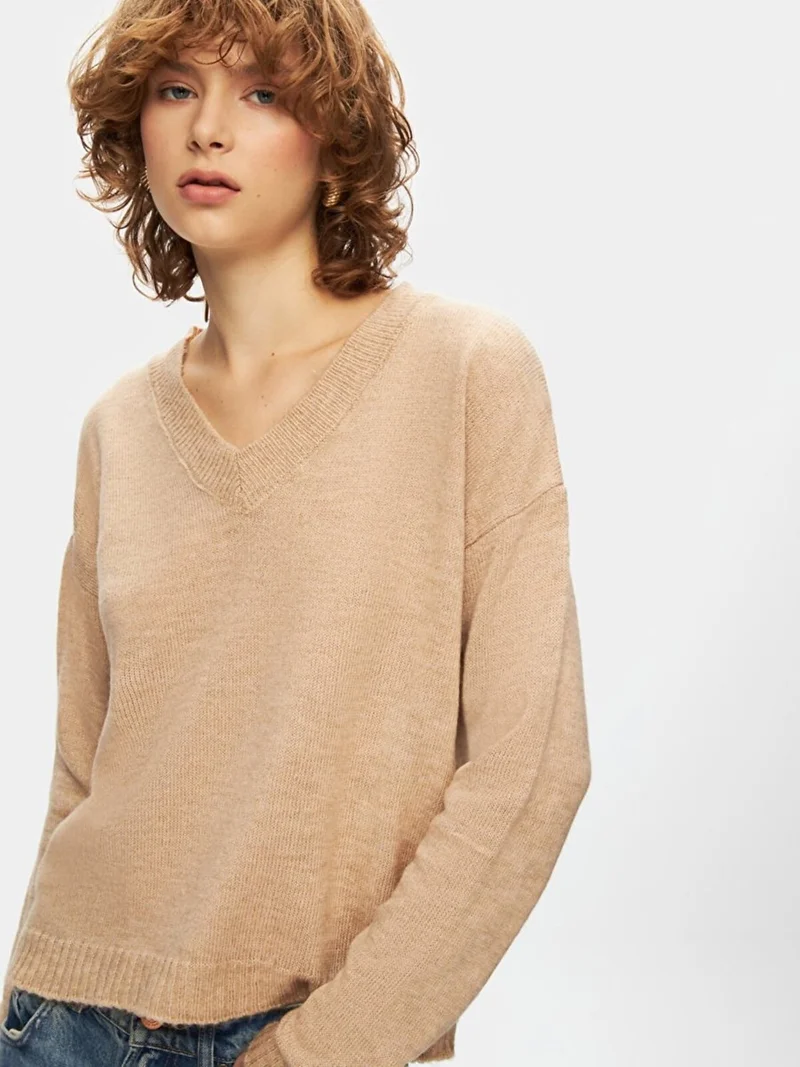 LTB V Neck Long Sleeve Basic Knitwear Sweater