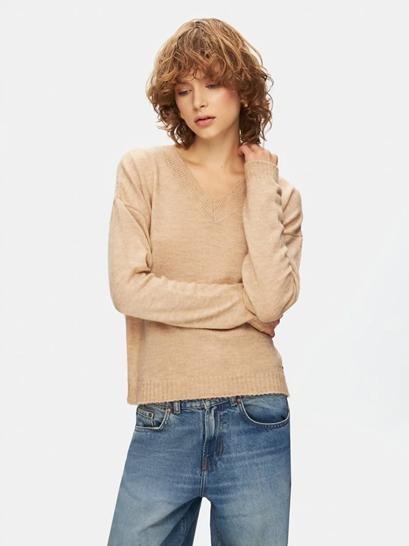 LTB V Neck Long Sleeve Basic Knitwear Sweater