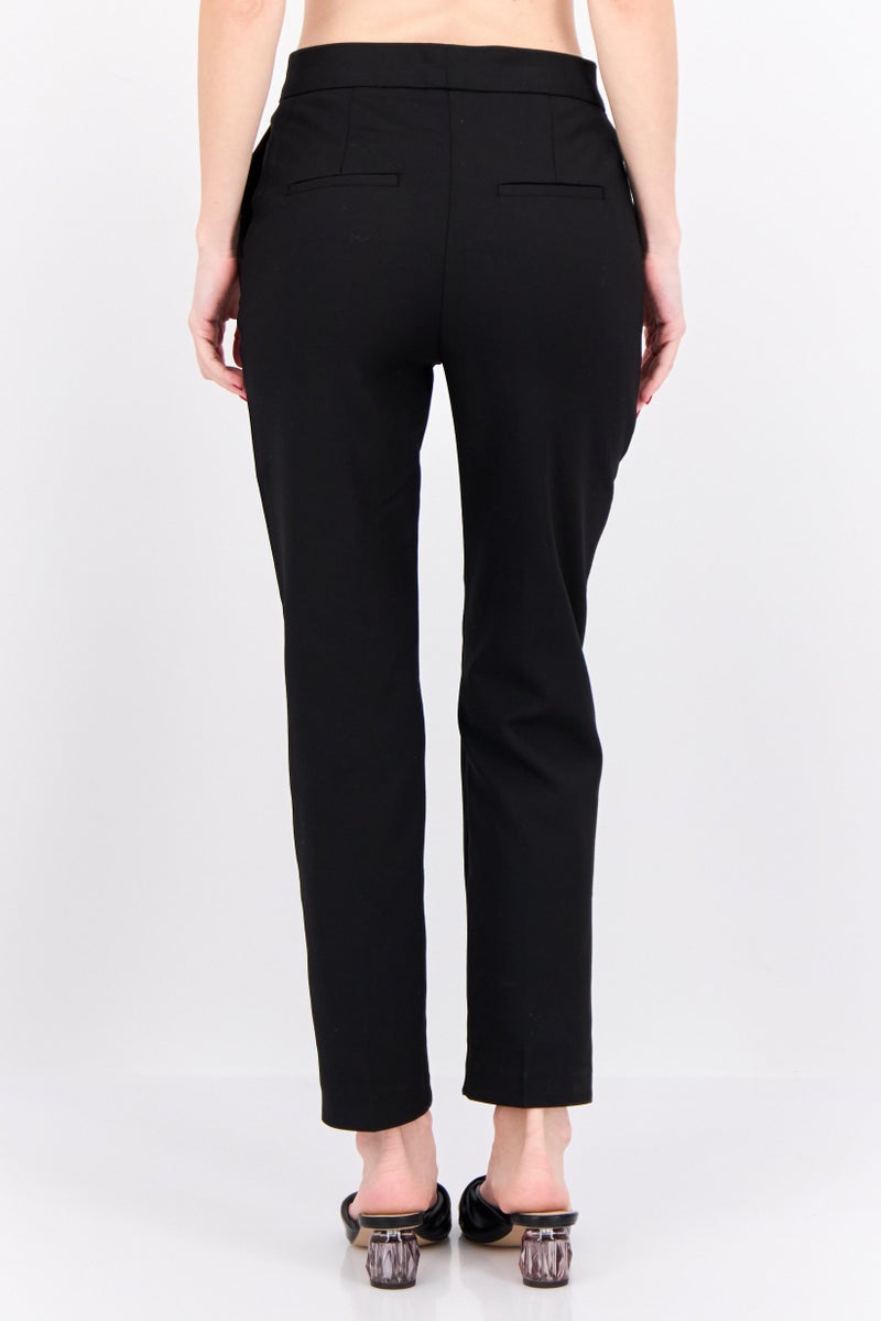 MANGO Women Regular Fit Plain Straight Leg Pants, Black - Image 3