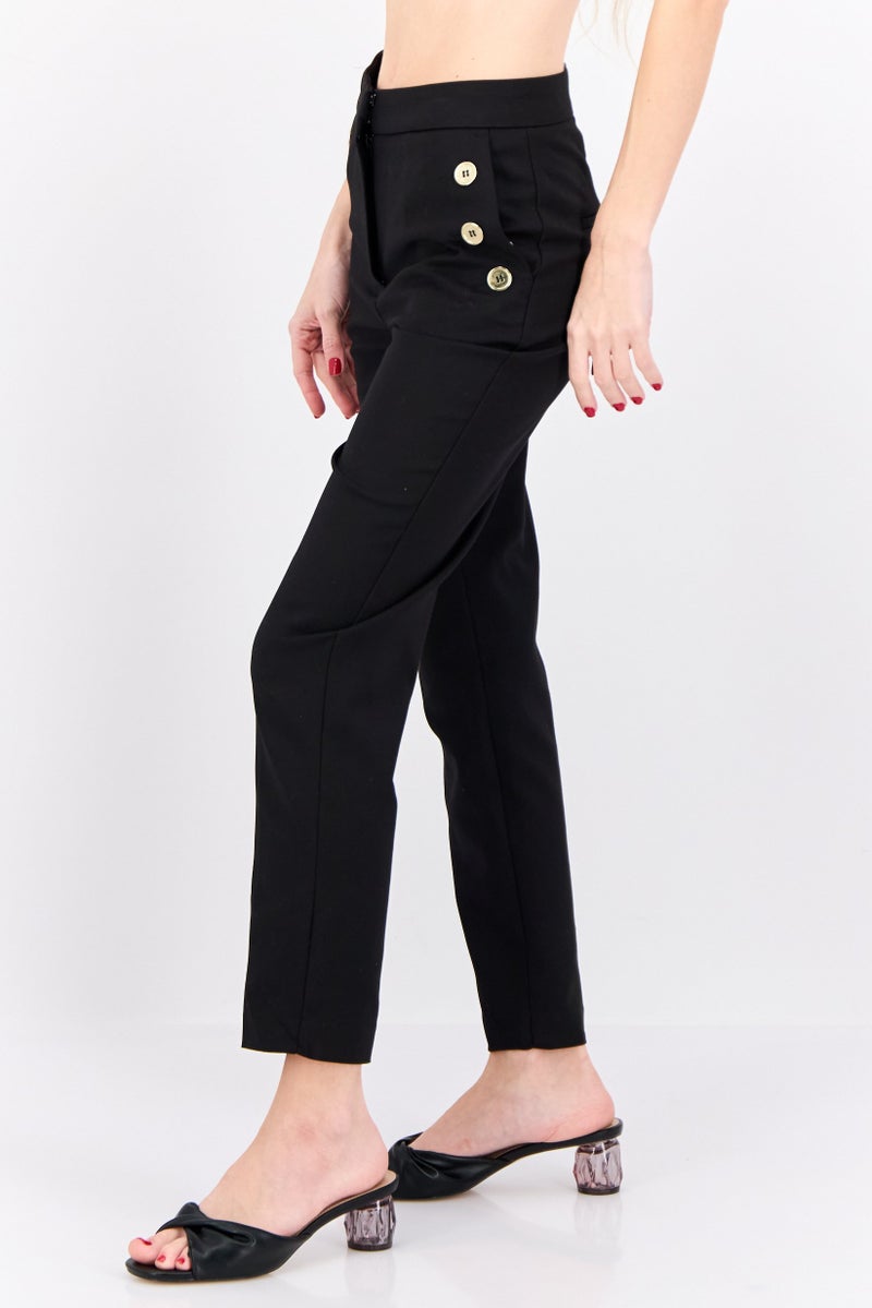 MANGO Women Regular Fit Plain Straight Leg Pants, Black - Image 2