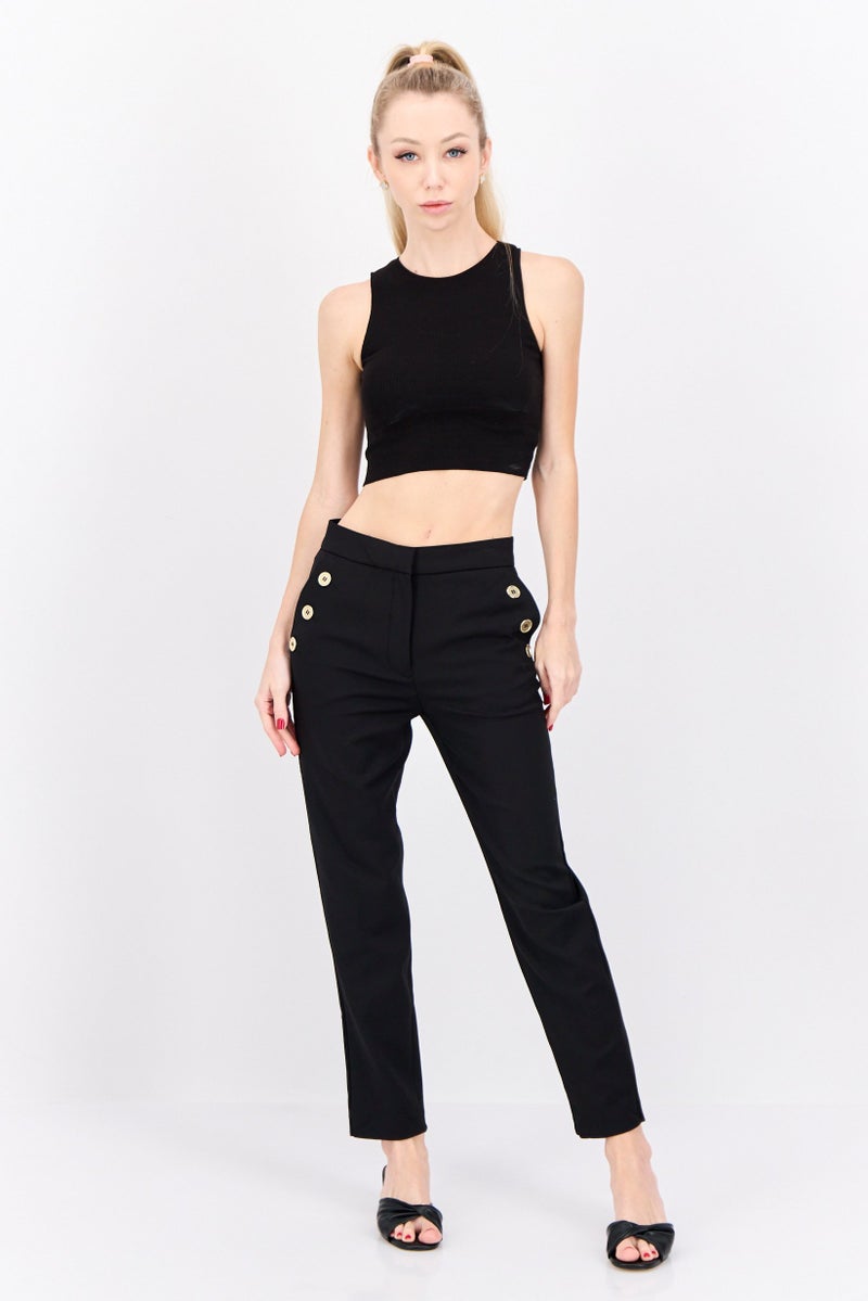 MANGO Women Regular Fit Plain Straight Leg Pants, Black - Image 4
