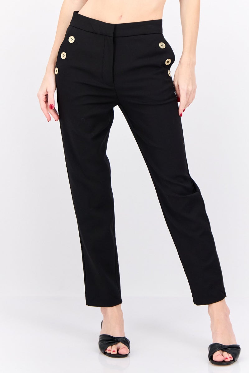 MANGO Women Regular Fit Plain Straight Leg Pants, Black - Image 1