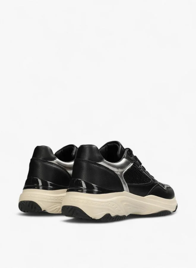MEXX BLACK Mesh Panelled Lace-Up Sneakers for Women | Best Price UAE
