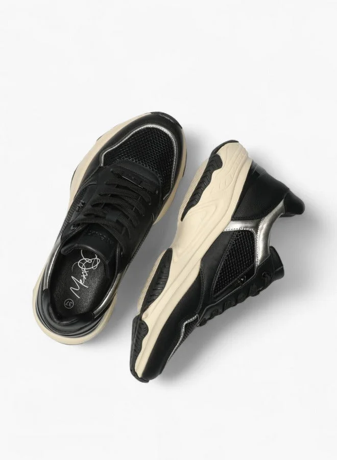 MEXX BLACK Mesh Panelled Lace-Up Sneakers for Women | Best Price UAE