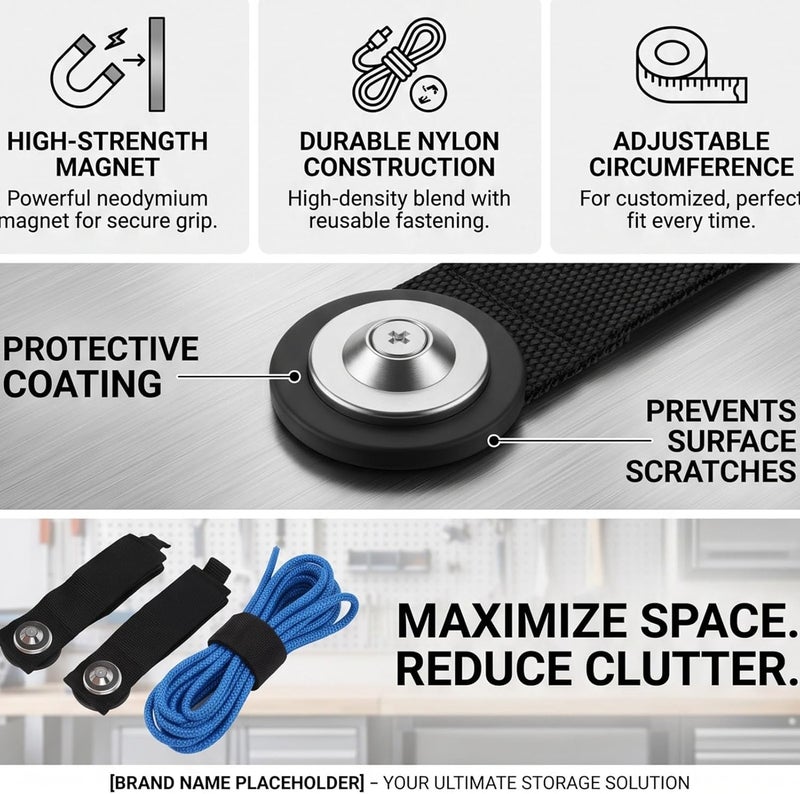 LiebeWH 3 Pcs Magnetic Storage Strap Heavy Duty Magnetic Garage Storage Tool Organizer for Garage Truck RV Workshop (B Type Flat Nut 4.3cm Magnet) - Image 4