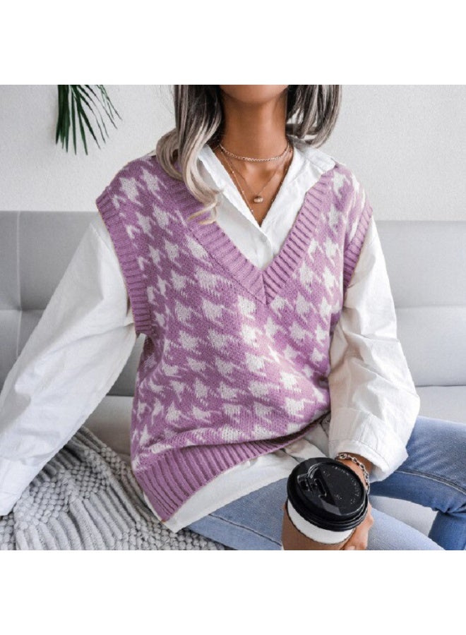 NIBEMINENT Autumn and Winter  Women's Fashion Elegant Retro Plaid Vest Temperament V-neck College Wind Casual Sweater Vest Lady - Image 1