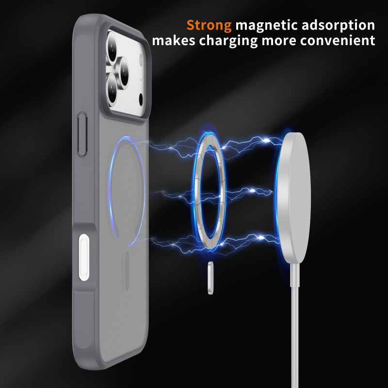 MonaPlay iPhone 17 pro Case MagSafe, Translucent Matte Gray Magnetic Cover, Slim Shockproof TPU Bumper, Anti-Fingerprint Frosted Back, Raised Camera & Screen Bezels, Precise Cutouts, Wireless Charging Compatible - Image 4