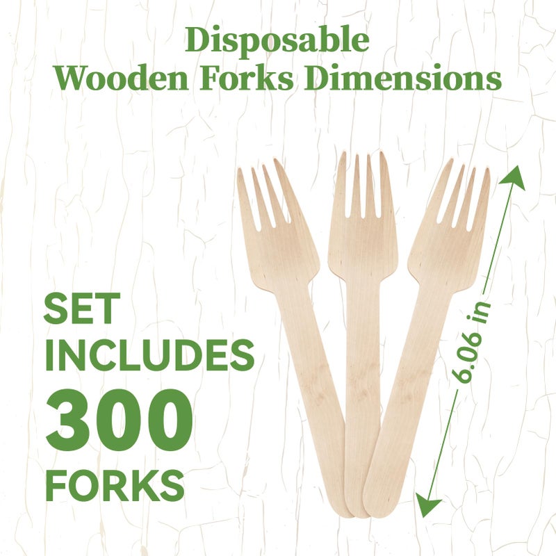 ECOLipak 300 Count Wooden Forks Disposable  Wooden Disposable Compostable Forks for Eating  Party  Camping  Traveling  Family Dinners - Image 2