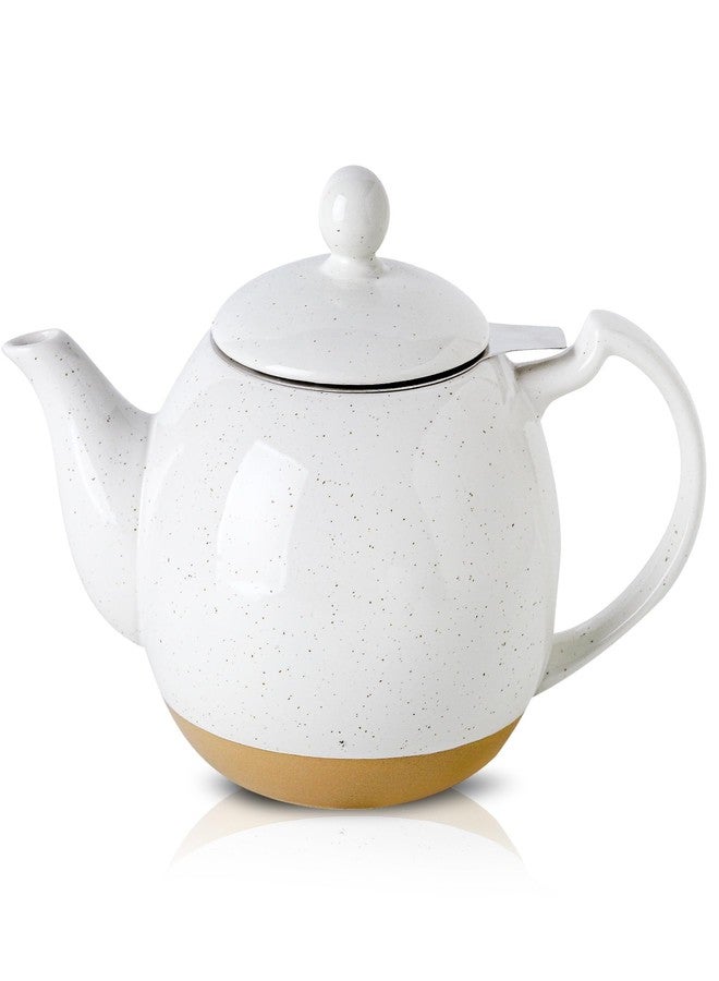 HVH 34 oz Porcelain Teapot with Stainless Steel Infuser, Ceramic Tea pot with Infuser for Loose Tea, Enough For 6 Cups, High Tea Series, Farmhouse Style (White) - Image 1