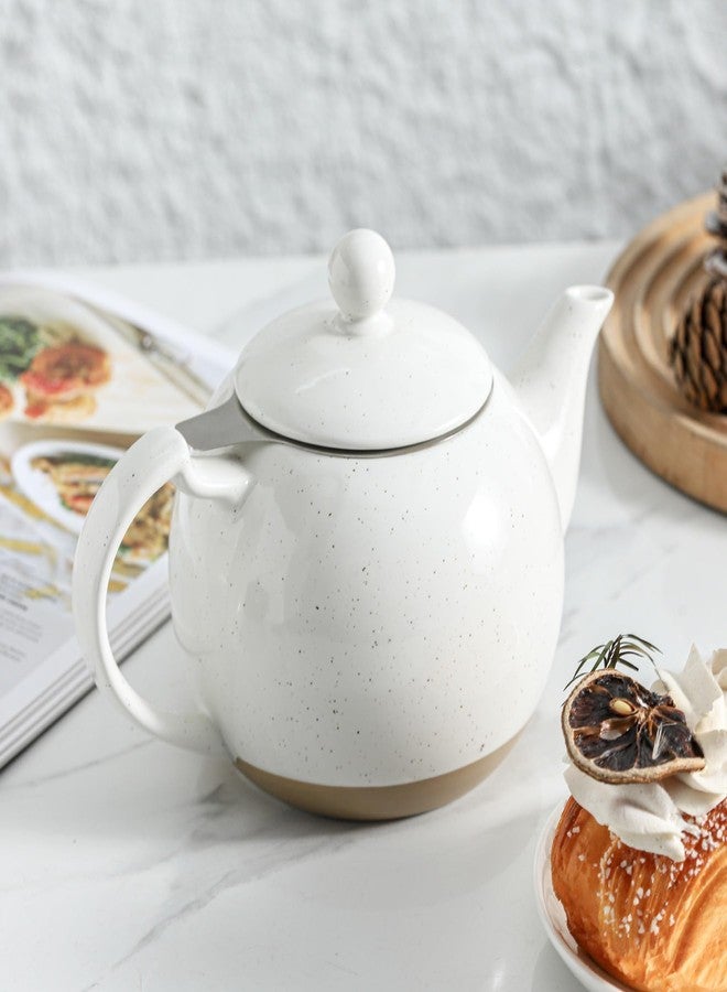 HVH 34 oz Porcelain Teapot with Stainless Steel Infuser, Ceramic Tea pot with Infuser for Loose Tea, Enough For 6 Cups, High Tea Series, Farmhouse Style (White) - Image 2