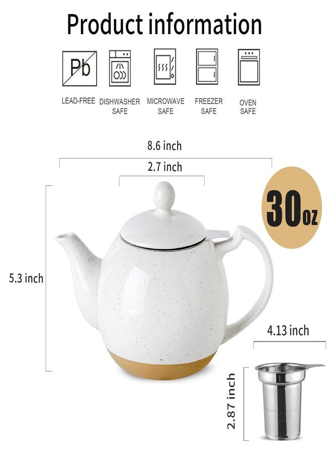HVH 34 oz Porcelain Teapot with Stainless Steel Infuser, Ceramic Tea pot with Infuser for Loose Tea, Enough For 6 Cups, High Tea Series, Farmhouse Style (White) - Image 4