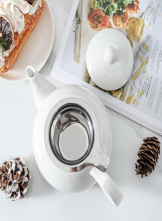 HVH 34 oz Porcelain Teapot with Stainless Steel Infuser, Ceramic Tea pot with Infuser for Loose Tea, Enough For 6 Cups, High Tea Series, Farmhouse Style (White) - Image 3