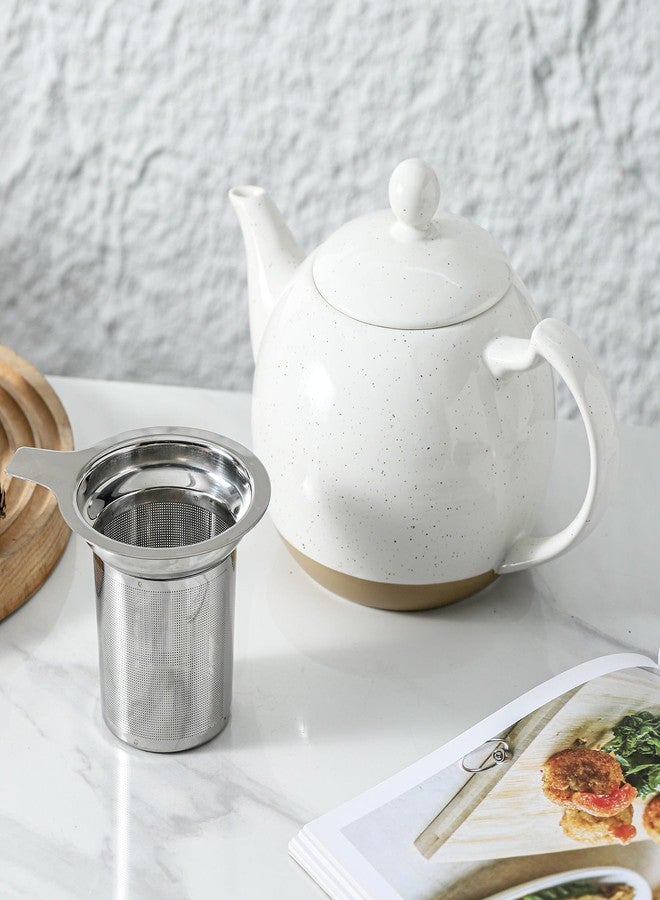 HVH 34 oz Porcelain Teapot with Stainless Steel Infuser, Ceramic Tea pot with Infuser for Loose Tea, Enough For 6 Cups, High Tea Series, Farmhouse Style (White) - Image 5