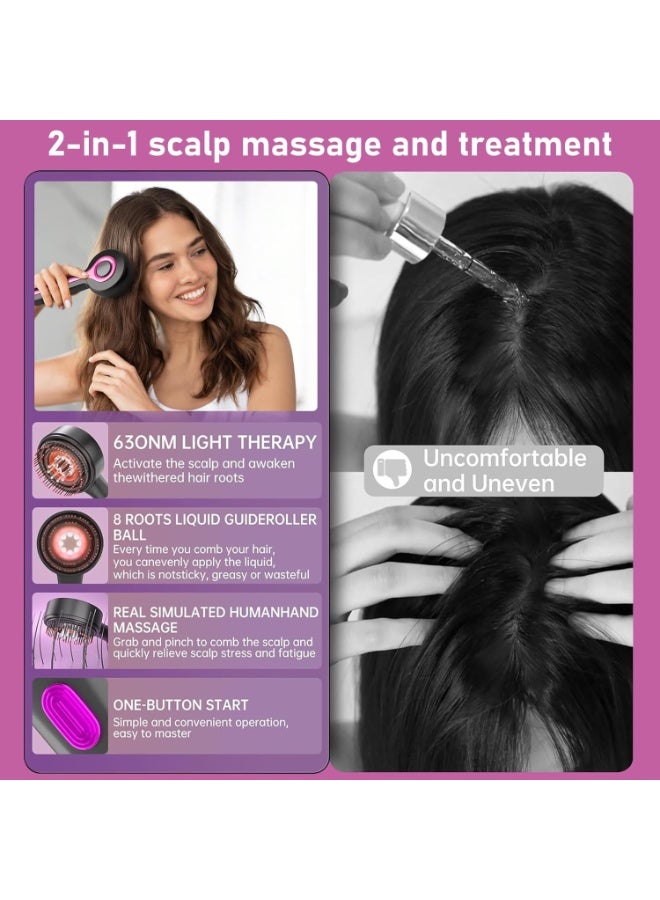 جهاز تدليك كهربائي للرأس، فرشاة تدليك فروة الرأس 2 في 1 كهربائية مع موزع زيت للشعر، فرشاة تدليك الرأس بضوء أحمر، كهربائية، 3 أوضاع للتدليك والعناية بفروة الرأس - Image 2