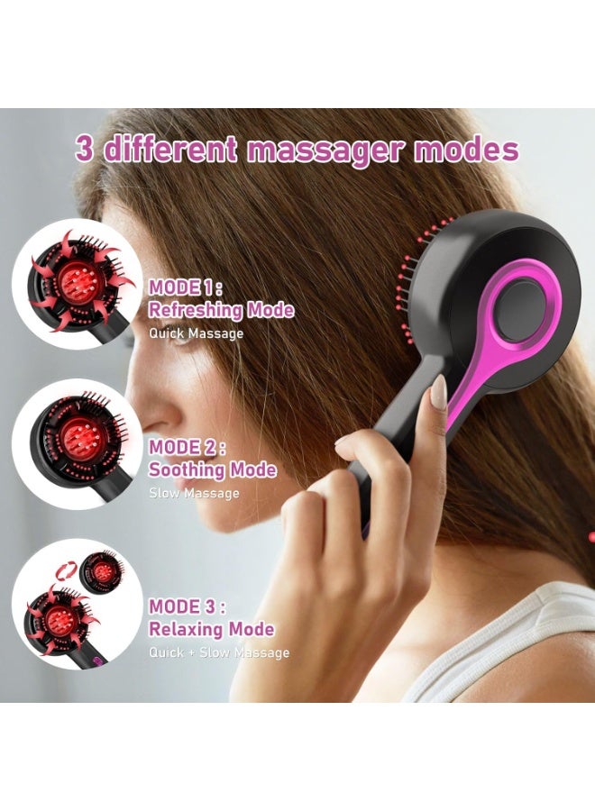 جهاز تدليك كهربائي للرأس، فرشاة تدليك فروة الرأس 2 في 1 كهربائية مع موزع زيت للشعر، فرشاة تدليك الرأس بضوء أحمر، كهربائية، 3 أوضاع للتدليك والعناية بفروة الرأس - Image 3