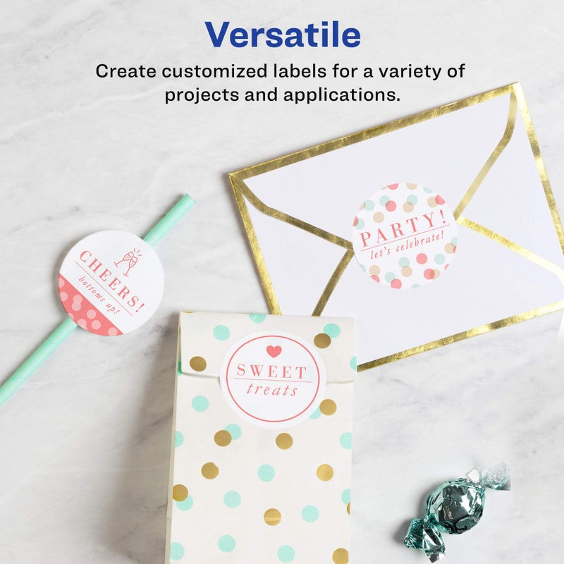 Avery Printable Round Labels with Sure Feed, 2.5" Diameter, Glossy White, 90 Customizable Labels (22830) - Image 3