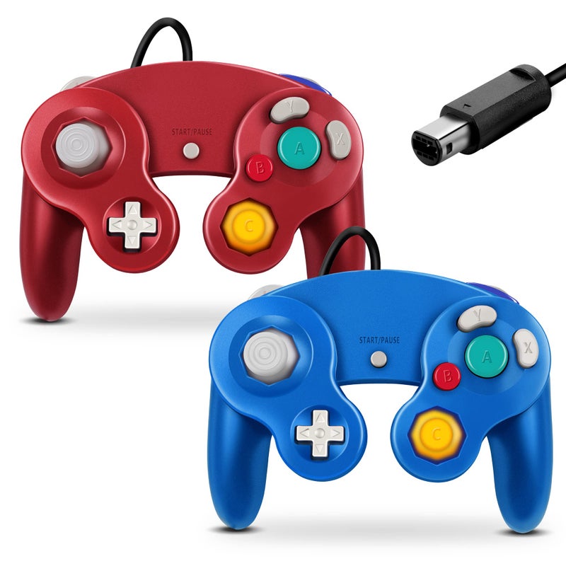 FIOTOK Gamecube Controller, Classic Wired Controller for Wii Nintendo Gamecube (Blue & Red-2Pack) - Image 1