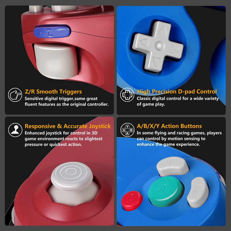 FIOTOK Gamecube Controller, Classic Wired Controller for Wii Nintendo Gamecube (Blue & Red-2Pack) - Image 4