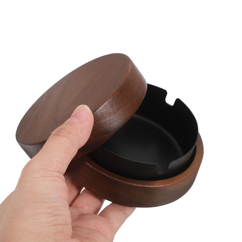 منفضة سجائر مستديرة من الفولاذ المقاوم للصدأ للاستخدام الداخلي حاوية رماد دخان أسود - Image 4