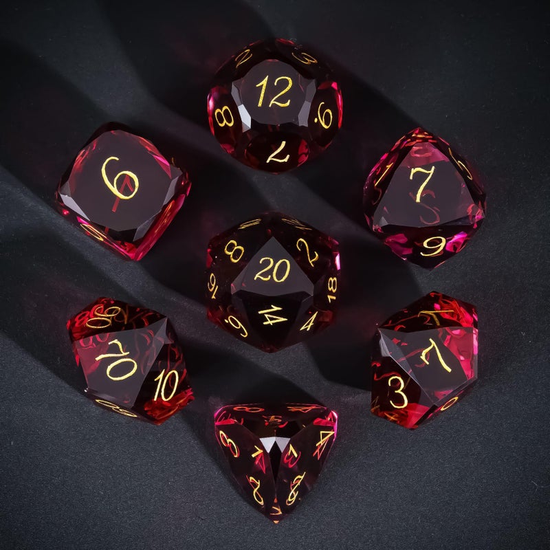 UDIXI 7Piece Red Glass DND Dice Set MultiFaceted DiamondCut Glass DD Dice for RPG Tabletop Games - Image 3