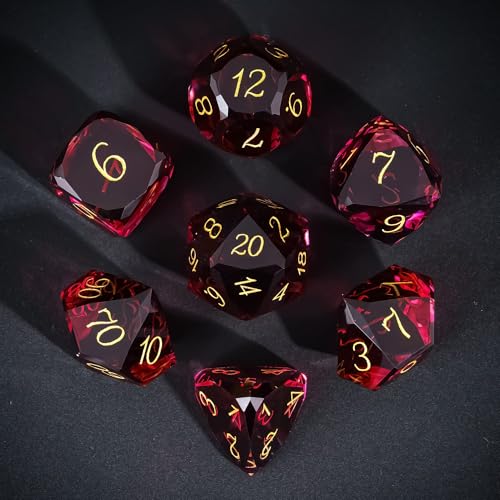 UDIXI 7Piece Red Glass DND Dice Set MultiFaceted DiamondCut Glass DD Dice for RPG Tabletop Games - Image 1