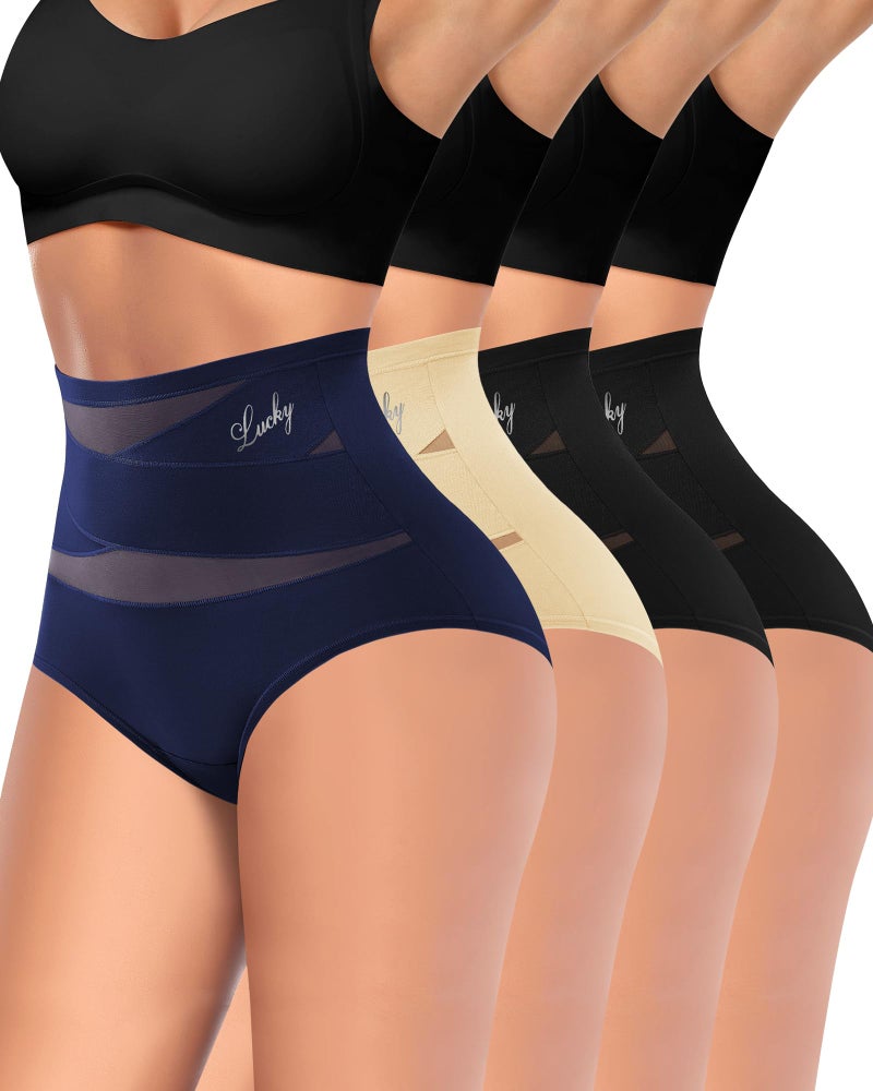 MIOTAN Women's Underwear 4 Pack Tummy Control High Waisted Postpartum Ladies Panties Compression Post Partum Nylon, Multicolor, XXL - Image 1